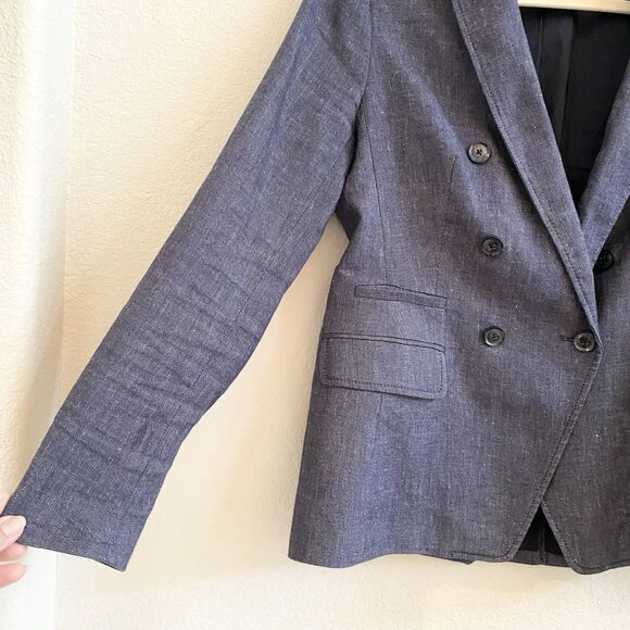 Banana Republic Sz 6 Peak Lapel Double Breasted Linen Blend Blazer Navy Blue - Picture 2 of 12